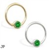 14K Gold captive bead ring with Emerald