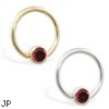 14K Gold captive bead ring with Garnet