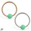 14K Gold captive bead ring with green opal ball