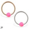 14K Gold captive bead ring with pink opal ball