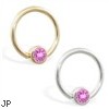 14K Gold captive bead ring with Pink Tourmaline