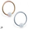 14K Gold captive bead ring with white opal ball