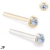 14K Gold customizable nose stud with 1.5mm Aquamarine gem