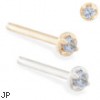 14K Gold customizable nose stud with 1.5mm Blue Zircon gem