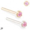 14K Gold customizable nose stud with 1.5mm Pink Tourmaline gem