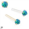 14K Gold Customizable Nose Stud with 2mm Round Blue Green Opal