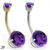 14K Gold double jeweled Amethyst belly ring