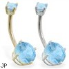 14K Gold double jeweled Aquamarine belly ring
