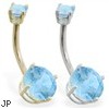 14K Gold double jeweled Aquamarine belly ring