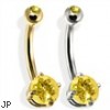 14K Gold Double Jeweled Belly Ring, Citrine