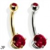 14K Gold Double Jeweled Belly Ring, Garnet