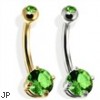 14K Gold Double Jeweled Belly Ring, Peridot