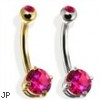 14K Gold Double Jeweled Belly Ring, Ruby