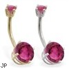 14K Gold double jeweled Ruby belly ring