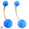 14K Gold Gorgeous Blue Opal Belly Ring