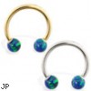 14K Gold Horseshoe/Circular Barbell with Blue Green Opal Balls