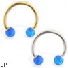 14K Gold Horseshoe/Circular Barbell with Blue Opal Balls