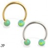 14K Gold Horseshoe/Circular Barbell with Green Opal Balls