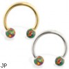 14K Gold Horseshoe/Circular Barbell with Rainbow Opal Balls