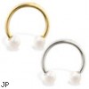 14K Gold Horseshoe/Circular Barbell with White Akoya Pearl Balls