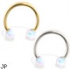 14K Gold Horseshoe/Circular Barbell with White Opal Balls