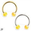 14K Gold Horseshoe/Circular Barbell with Yellow Opal Balls