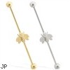 14K Gold Industrial Straight Barbell With Bumble Bee Charm