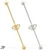 14K Gold Industrial Straight Barbell With Fleur-De-Lis Charm