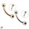 14K Gold Internally Threaded Curved Barbell, 12ga
