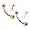 14K Gold Internally Threaded Curved Barbell, 12ga