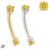 14K Gold internally threaded curved barbell with Citrine Gems