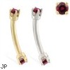 14K Gold internally threaded curved barbell with Garnet gems