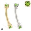 14K Gold internally threaded curved barbell with peridot gems