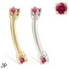 14K Gold internally threaded curved barbell with Ruby gems