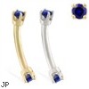 14K Gold internally threaded curved barbell with Sapphire gems