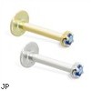 14K Gold internally threaded labret with 1.5mm Blue Zircon, 16ga