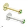 14K Gold internally threaded labret with 1.5mm Peridot, 16ga