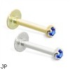 14K Gold internally threaded labret with 1.5mm Sapphire, 16ga