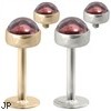 14K Gold internally threaded labret with 4mm Garnet Cabochon