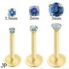 14K Gold internally threaded labret with Blue Zircon