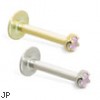 14K Gold internally threaded labret with pink 1mm CZ