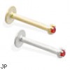 14K Gold internally threaded labret with ruby red 1mm CZ