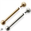 14K Gold Internally Threaded Straight Barbell, 14ga