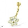 14K Gold Jeweled Flower Navel Ring