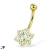 14K Gold Jeweled Flower Navel Ring