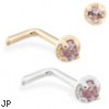 14K Gold L-shaped nose pin with 1.5mm Alexandrite gem