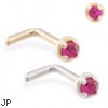 14K Gold L-shaped nose pin with 1.5mm Garnet gem