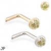 14K Gold L-shaped nose pin with 1.5mm Peridot gem