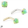 14K Gold L-shaped Nose Pin with 2mm Round Green Opal