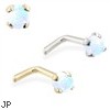 14K Gold L-shaped Nose Pin with 2mm Round White Opal